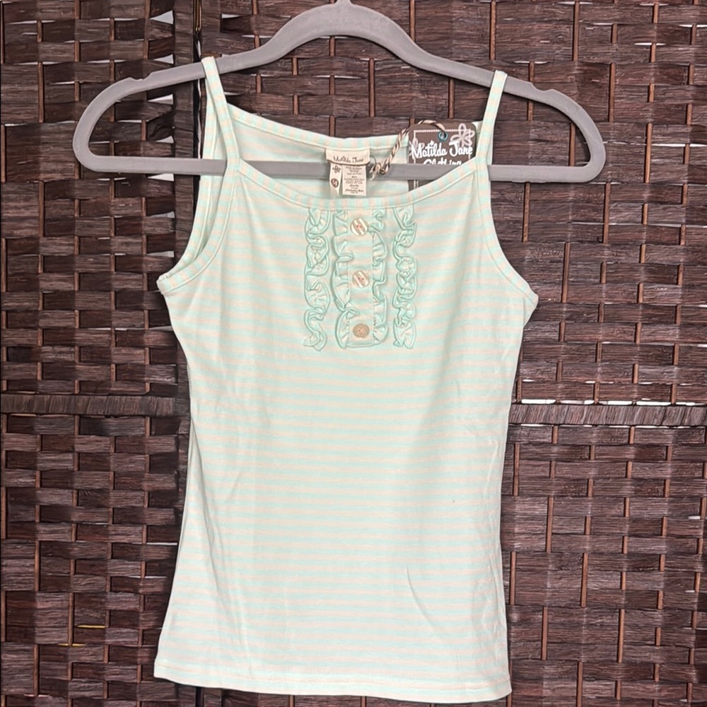 Matilda Jane Green striped marshmallow tank top girls 14 NWT ruffle